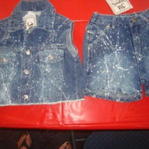 JM ORIGINALS DENIM RHINESTONE TIE DYE SHORT SET